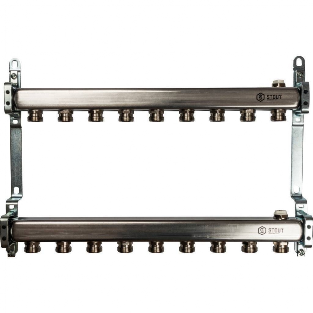 Коллектор из нержавеющей стали ASI 304L для радиаторного отопления на 9 выходов STOUT /1/